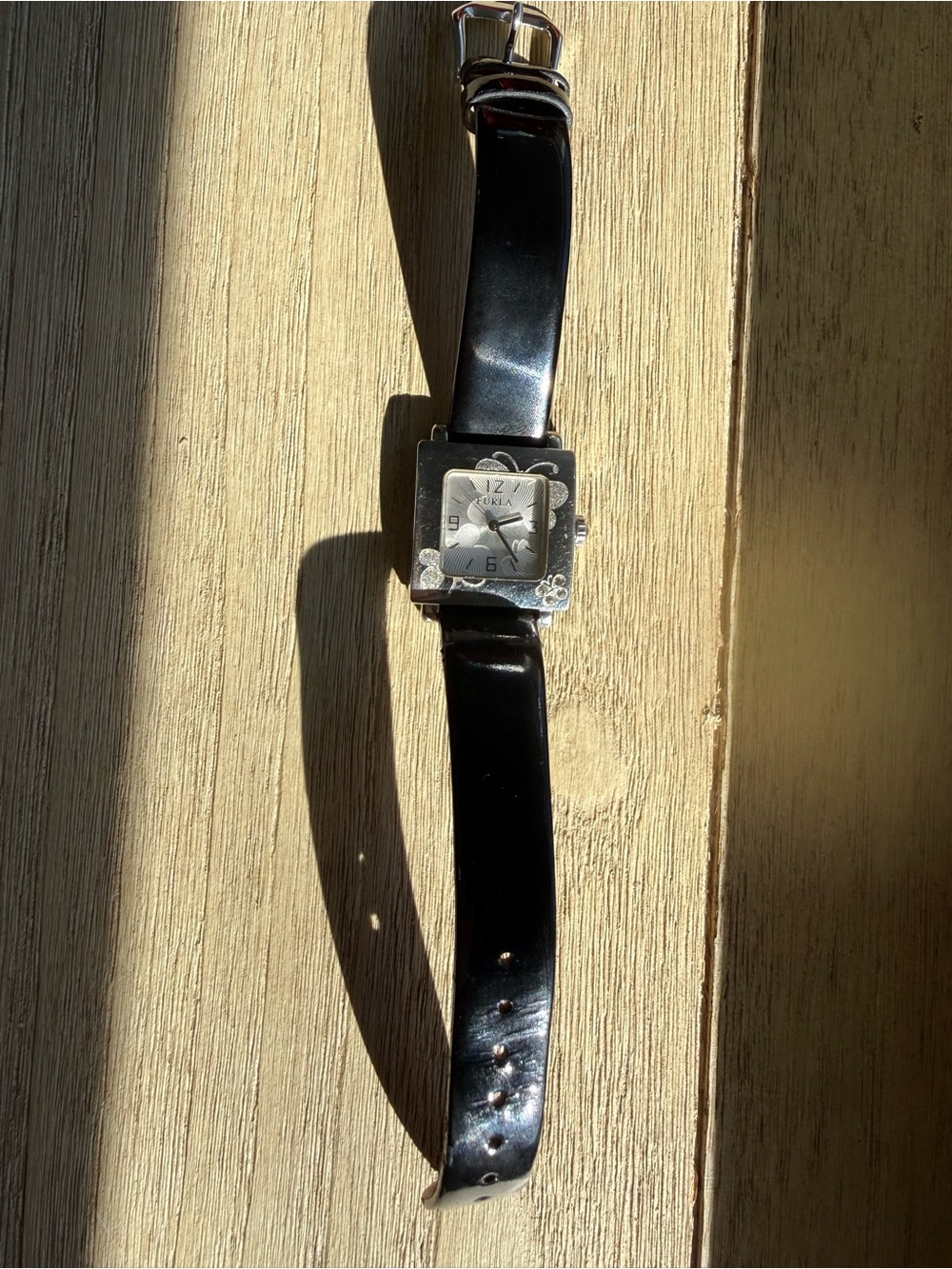 Vintage Furla Silver Butterfly Watch with Patent Leather Band - Picture 2 of 6